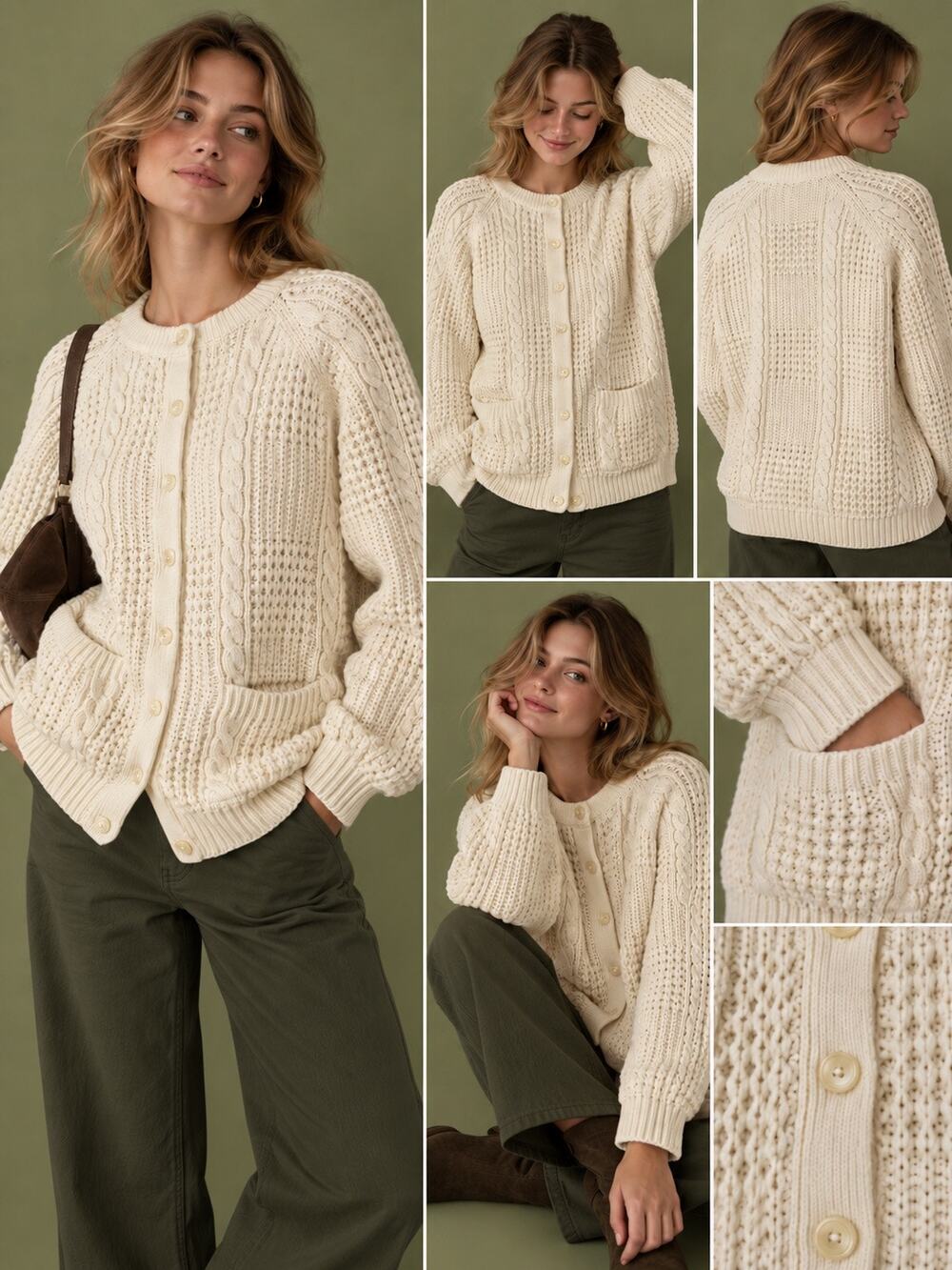 Baxter & Wells Cream Cable Knit Cardigan – Size M